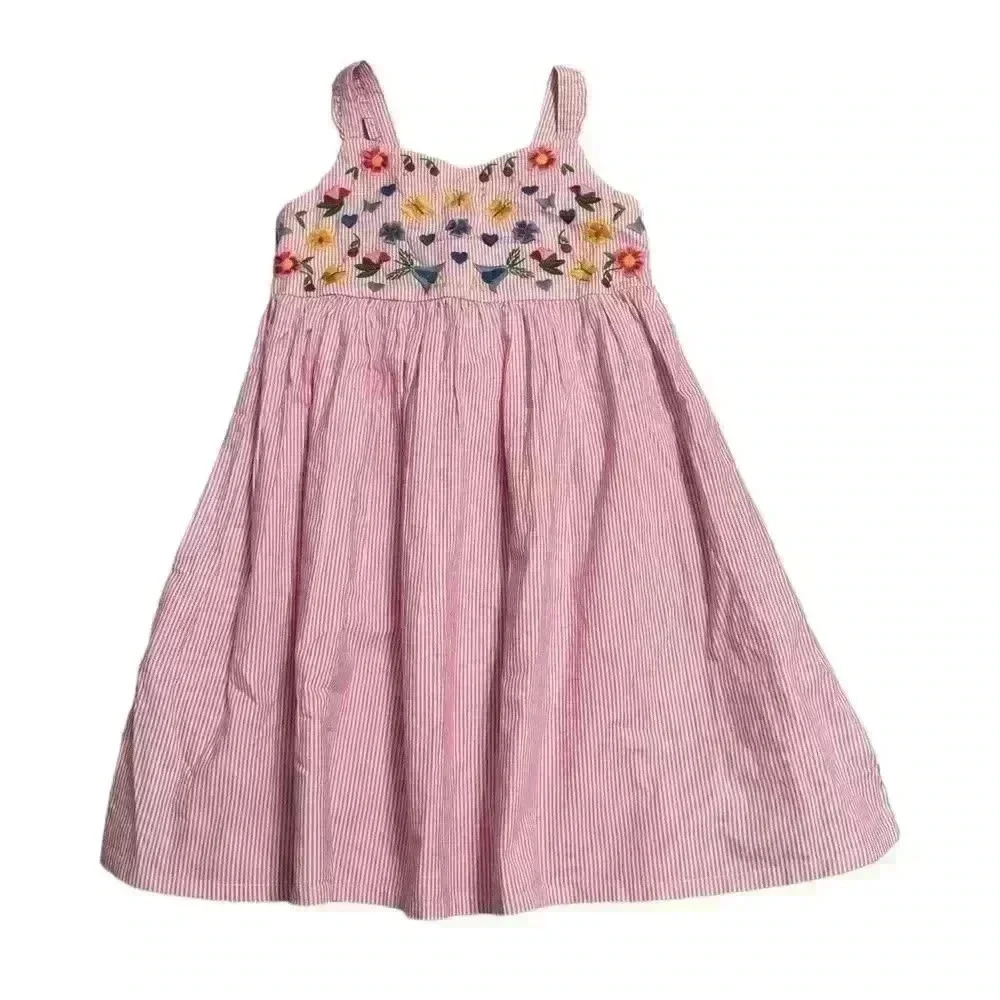 Embroidered Floral Striped Dress, Size 8 k116